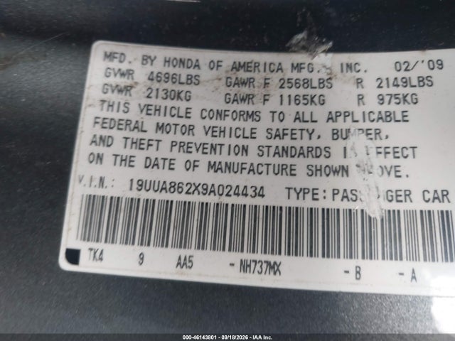 Продажа на аукционе авто 2009 Acura Tl 3.5, vin: 19UUA862X9A024434, номер лота: 46143801