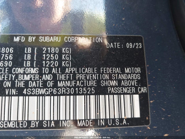 Продажа на аукционе авто 2024 Subaru Legacy Touring Xt, vin: 4S3BWGP63R3013525, номер лота: 46143821
