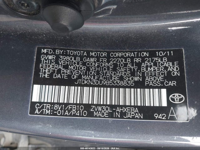 Aukcja sprzedaży 2011 Toyota Prius, vin: JTDKN3DU9B5338835, numer aukcji: 46143823