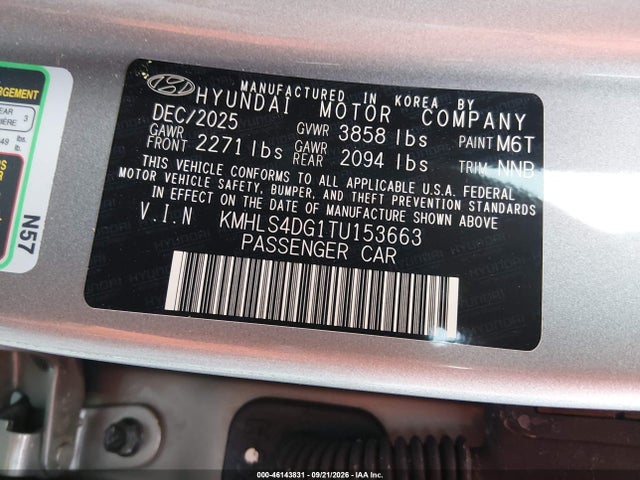 Aukcja sprzedaży 2026 Hyundai Elantra Sel Sport Premium, vin: KMHLS4DG1TU153663, numer aukcji: 46143831