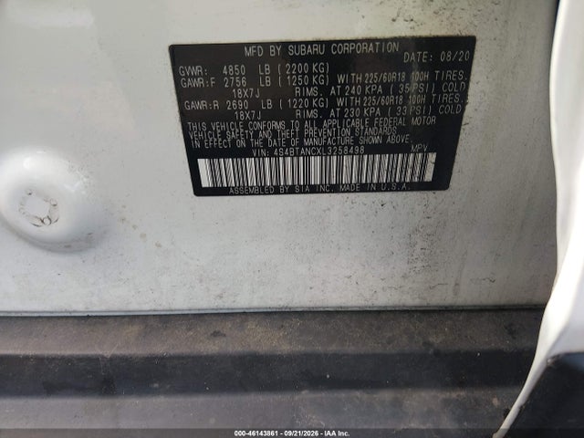 2020 Subaru Outback Limited მანქანა იყიდება აუქციონზე, vin: 4S4BTANCXL3258498, აუქციონის ნომერი: 46143861