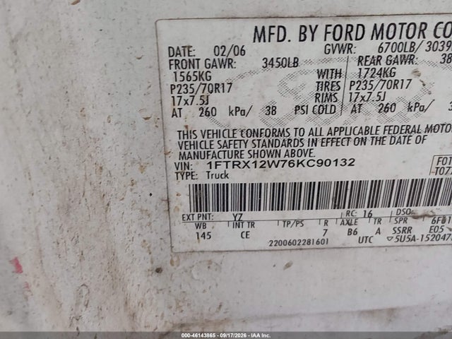 Продаж на аукціоні авто 2006 Ford F-150 Stx/xl/xlt, vin: 1FTRX12W76KC90132, номер лоту: 46143865