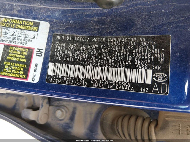 2014 Toyota Corolla S Plus მანქანა იყიდება აუქციონზე, vin: 2T1BURHE1EC227812, აუქციონის ნომერი: 46143877