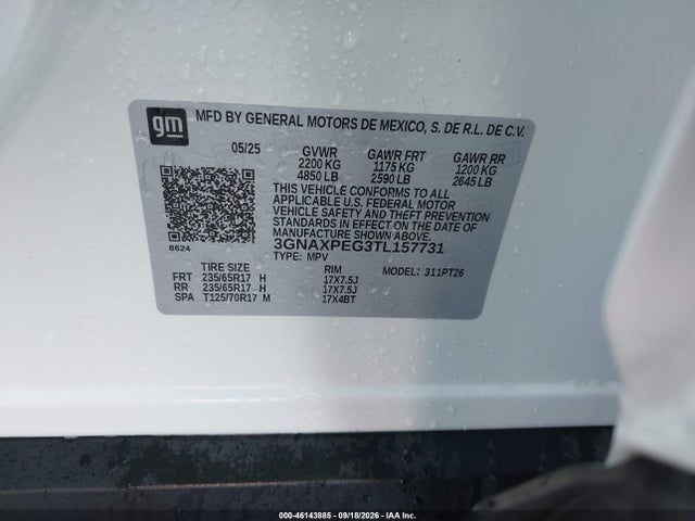 2026 Chevrolet Equinox Awd Lt მანქანა იყიდება აუქციონზე, vin: 3GNAXPEG3TL157731, აუქციონის ნომერი: 46143885