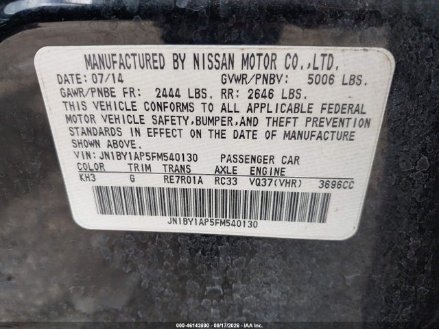 Aukcja sprzedaży 2015 Infiniti Q70 3.7, vin: JN1BY1AP5FM540130, numer aukcji: 46143890