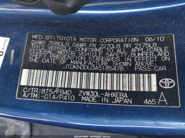 Aukcja sprzedaży 2010 Toyota Prius Iii, vin: JTDKN3DU3A5185478, numer aukcji: 46143903