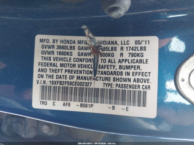 Aukcja sprzedaży 2012 Honda Civic Lx, vin: 19XFB2F59CE002327, numer aukcji: 46143913