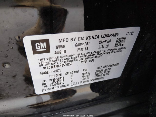 Aukcja sprzedaży 2022 Buick Encore Awd Preferred, vin: KL4CJESM6NB509152, numer aukcji: 46143938