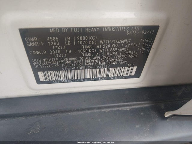 Aukcja sprzedaży 2014 Subaru Outback 2.5i Limited, vin: 4S4BRBLC6E3234497, numer aukcji: 46143947