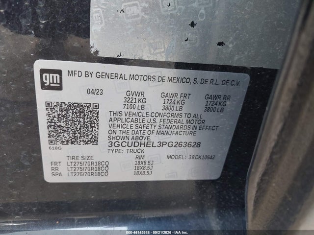 46143988 :رقم المزاد ، 3GCUDHEL3PG263628 vin ، 2023 Chevrolet Silverado 1500 4wd  Short Bed Zr2 مزاد بيع
