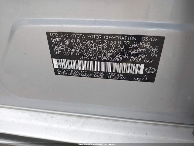 Aukcja sprzedaży 2009 Lexus Ls 460, vin: JTHCL46F195002989, numer aukcji: 46144000