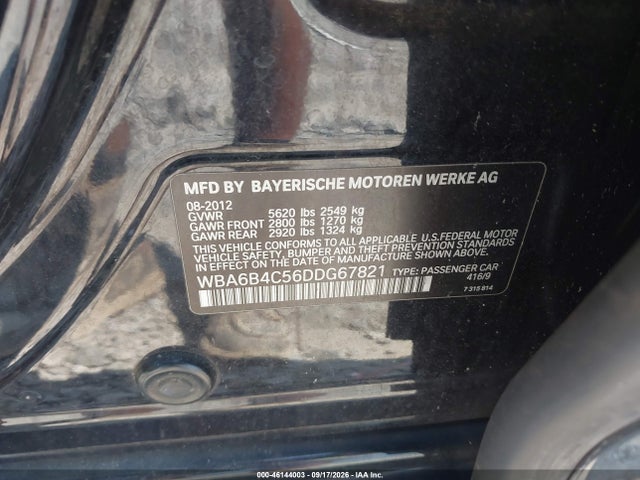 Продажа на аукционе авто 2013 Bmw 650i Gran Coupe Xdrive, vin: WBA6B4C56DDG67821, номер лота: 46144003