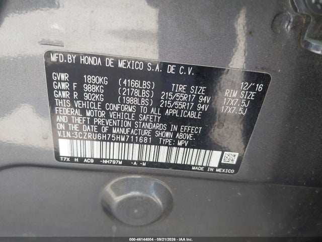 Продаж на аукціоні авто 2017 Honda Hr-v Ex-l, vin: 3CZRU6H75HM711681, номер лоту: 46144004
