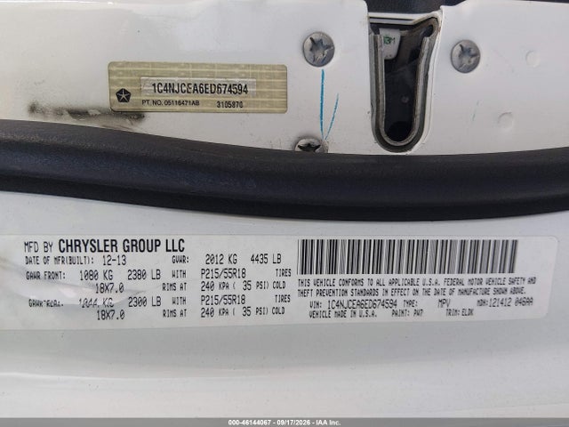 46144067 :رقم المزاد ، 1C4NJCEA6ED674594 vin ، 2014 Jeep Compass Latitude مزاد بيع