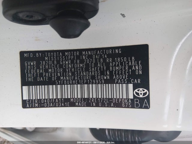 Aukcja sprzedaży 2014 Toyota Corolla L, vin: 5YFBURHE1EP129959, numer aukcji: 46144121