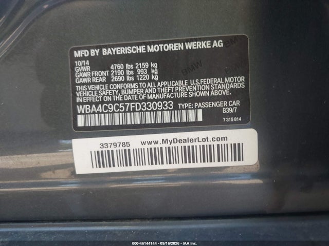 2015 Bmw 428 Gran Coupe Xdrive მანქანა იყიდება აუქციონზე, vin: WBA4C9C57FD330933, აუქციონის ნომერი: 46144144