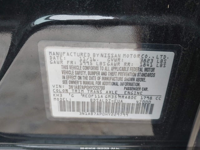 46144146 :رقم المزاد ، 3N1AB7AP0HY229799 vin ، 2017 Nissan Sentra Sv مزاد بيع