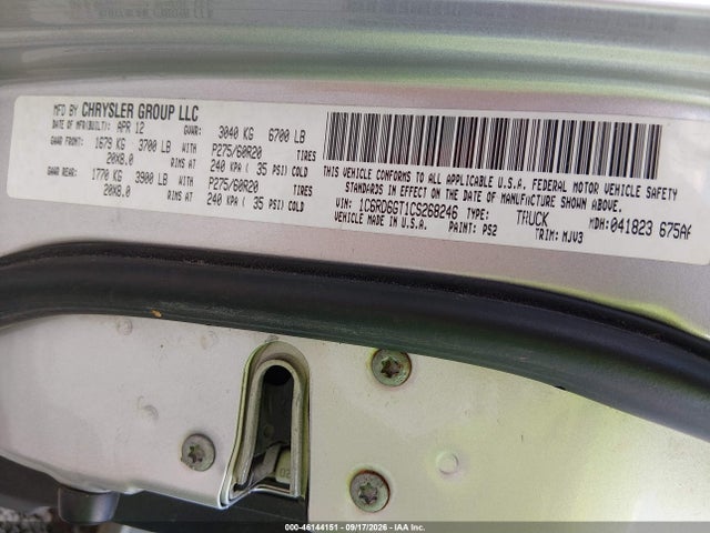 Aukcja sprzedaży 2012 Ram 1500 Big Horn, vin: 1C6RD6GT1CS268246, numer aukcji: 46144151