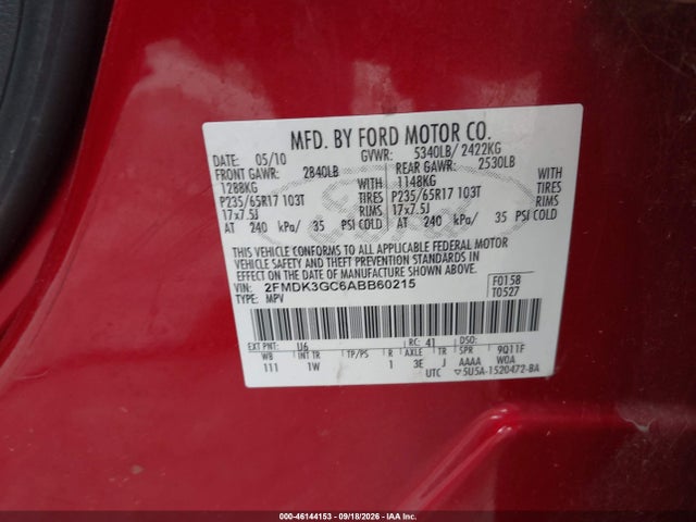 Aukcja sprzedaży 2010 Ford Edge Se, vin: 2FMDK3GC6ABB60215, numer aukcji: 46144153