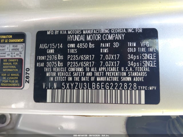 Продажа на аукционе авто 2014 Hyundai Santa Fe Sport 2.4l, vin: 5XYZU3LB6EG222828, номер лота: 46144159