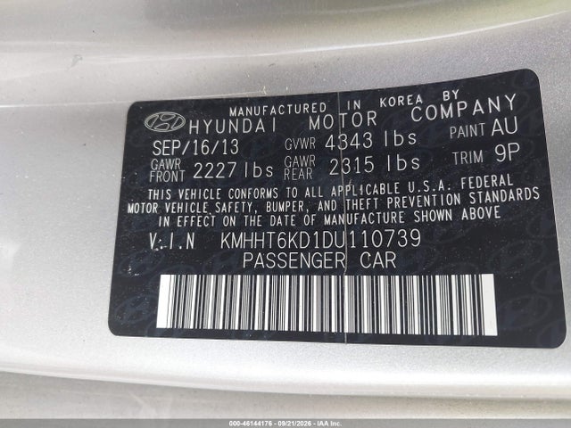 Aukcja sprzedaży 2013 Hyundai Genesis 2.0t, vin: KMHHT6KD1DU110739, numer aukcji: 46144176