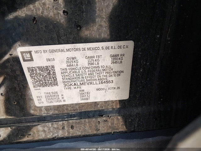 46144195 :رقم المزاد ، 3GKALMEVXLL164553 vin ، 2020 Gmc Terrain Fwd Sle مزاد بيع