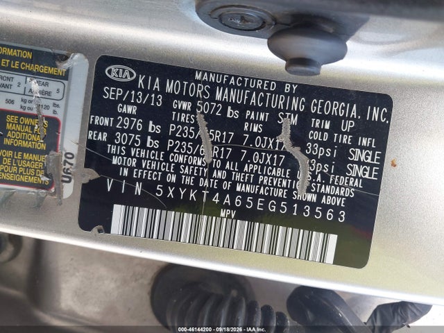Продаж на аукціоні авто 2014 Kia Sorento Lx, vin: 5XYKT4A65EG513563, номер лоту: 46144200