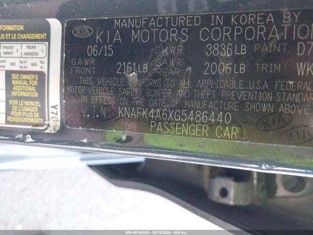 2016 Kia Forte Lx მანქანა იყიდება აუქციონზე, vin: KNAFK4A6XG5486440, აუქციონის ნომერი: 46144240