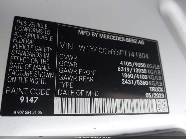 46144259 :رقم المزاد ، W1Y40CHY6PT141804 vin ، 2023 Mercedes-benz Sprinter 2500 High Roof 4-cyl Gas مزاد بيع
