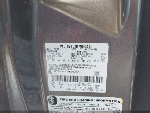 2014 Ford F-150 Xlt მანქანა იყიდება აუქციონზე, vin: 1FTFW1CF2EKD62891, აუქციონის ნომერი: 46144265