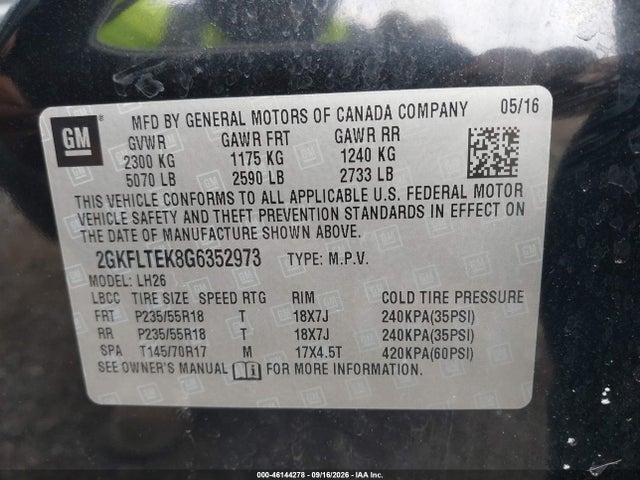 Продаж на аукціоні авто 2016 Gmc Terrain Sle-2, vin: 2GKFLTEK8G6352973, номер лоту: 46144278