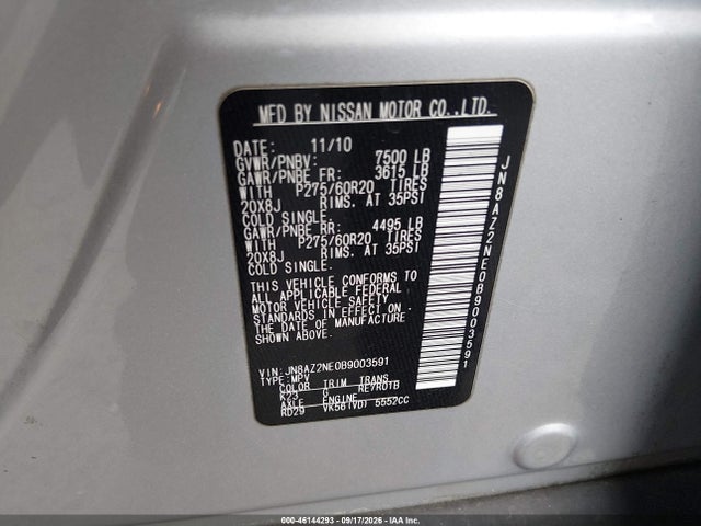 2011 Infiniti Qx56 მანქანა იყიდება აუქციონზე, vin: JN8AZ2NE0B9003591, აუქციონის ნომერი: 46144293