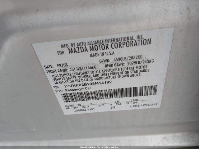 Продаж на аукціоні авто 2009 Mazda Mazda6 S Grand Touring, vin: 1YVHP82B295M14192, номер лоту: 46144305