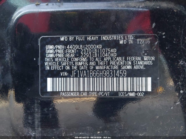 Subaru WRX 2017 JF1VA1B66H9831459 Image 9