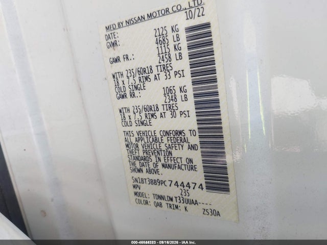 46144323 :رقم المزاد ، 5N1BT3BB9PC744474 vin ، 2023 Nissan Rogue Sv Intelligent Awd مزاد بيع