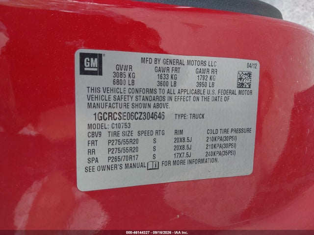 Продаж на аукціоні авто 2012 Chevrolet Silverado 1500 Lt, vin: 1GCRCSE06CZ304646, номер лоту: 46144327