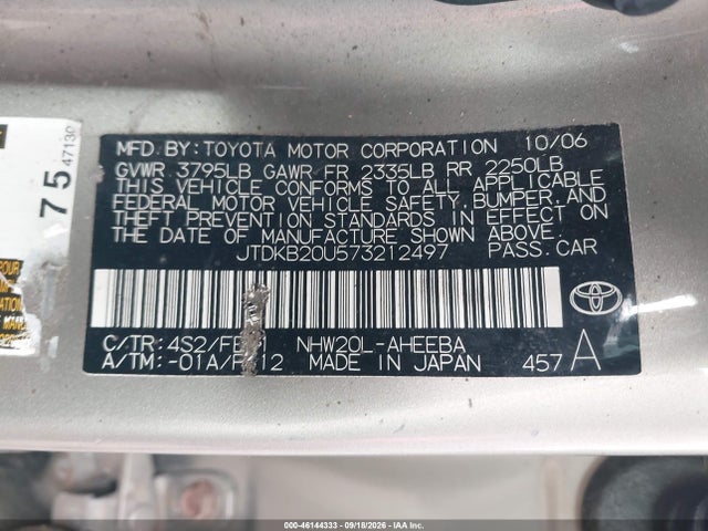 Aukcja sprzedaży 2007 Toyota Prius Touring, vin: JTDKB20U573212497, numer aukcji: 46144333