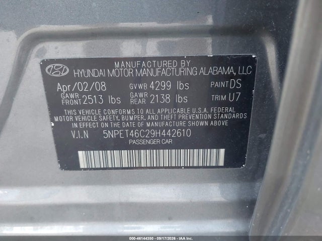 Продаж на аукціоні авто 2009 Hyundai Sonata Gls, vin: 5NPET46C29H442610, номер лоту: 46144350