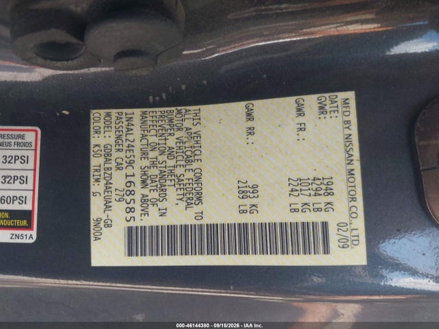 Aukcja sprzedaży 2009 Nissan Altima 2.5 S, vin: 1N4AL24E59C168585, numer aukcji: 46144380
