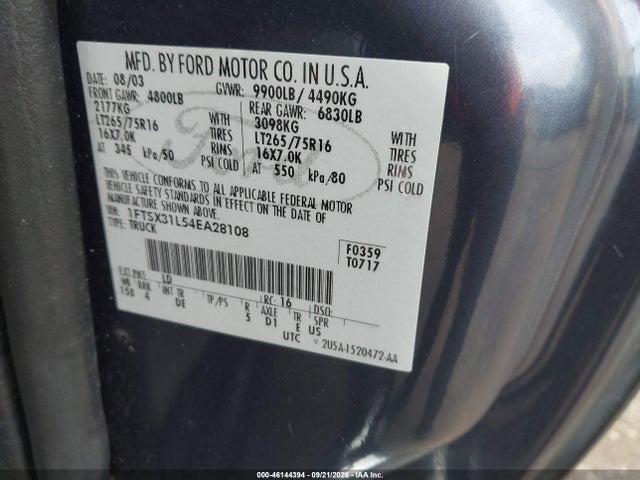 46144394 :رقم المزاد ، 1FTSX31L54EA28108 vin ، 2004 Ford F-350 مزاد بيع