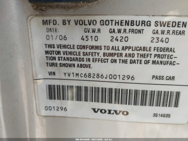 46144448 :رقم المزاد ، YV1MC68286J001296 vin ، 2006 Volvo C70 T5 مزاد بيع