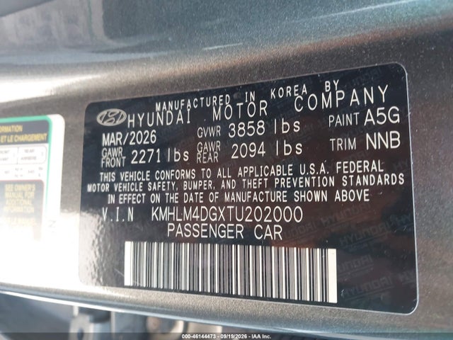 Продаж на аукціоні авто 2026 Hyundai Elantra Sel Sport, vin: KMHLM4DGXTU202000, номер лоту: 46144473