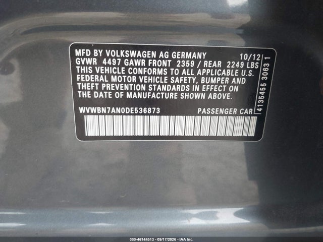 Aukcja sprzedaży 2013 Volkswagen Cc 2.0t Sport, vin: WVWBN7AN0DE536873, numer aukcji: 46144513