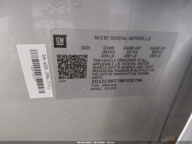 2021 Chevrolet Malibu Ls მანქანა იყიდება აუქციონზე, vin: 1G1ZC5ST7MF032796, აუქციონის ნომერი: 46144532