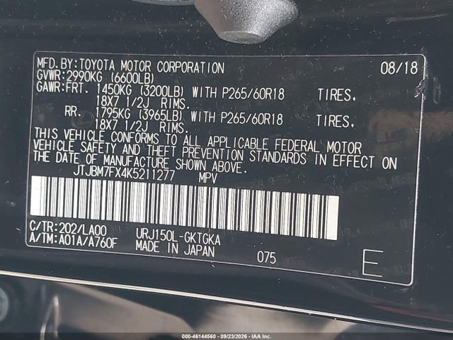 Продаж на аукціоні авто 2019 Lexus Gx 460 Premium, vin: JTJBM7FX4K5211277, номер лоту: 46144560