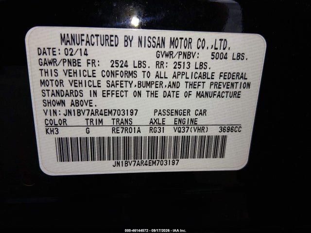 2014 Infiniti Q50 Premium მანქანა იყიდება აუქციონზე, vin: JN1BV7AR4EM703197, აუქციონის ნომერი: 46144572