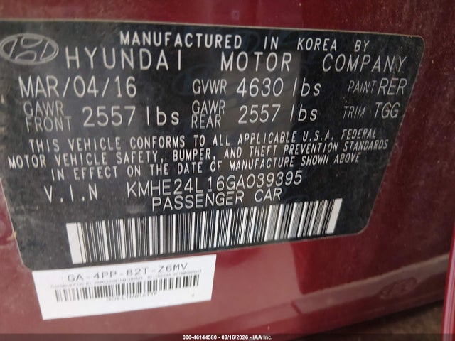 Продаж на аукціоні авто 2016 Hyundai Sonata Hybrid Se, vin: KMHE24L16GA039395, номер лоту: 46144580