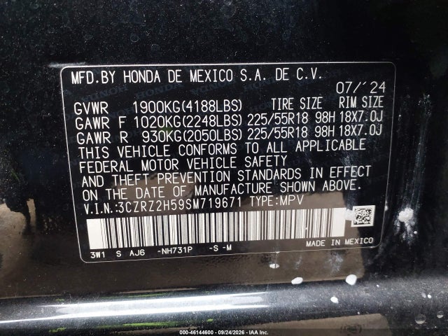 Продаж на аукціоні авто 2025 Honda Hr-v Awd Sport, vin: 3CZRZ2H59SM719671, номер лоту: 46144600