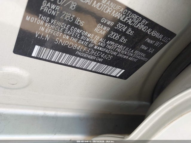 Продажа на аукционе авто 2018 Hyundai Elantra Sel, vin: 5NPD84LF3JH374625, номер лота: 46144610