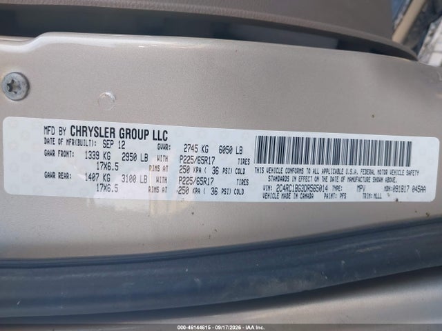 Aukcja sprzedaży 2013 Chrysler Town & Country Touring, vin: 2C4RC1BG3DR565014, numer aukcji: 46144615